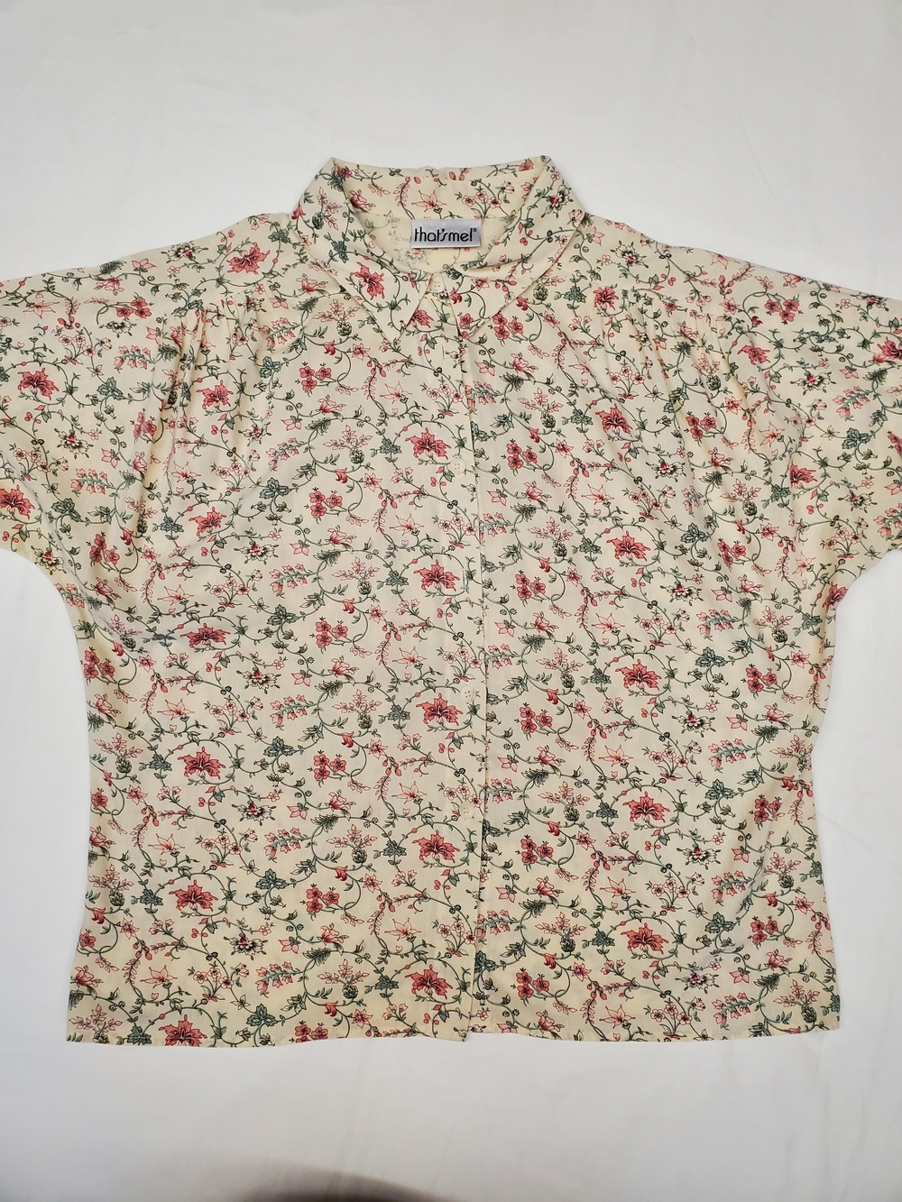 That’s Me Floral Cottagecore Blouse Vintage Style Pink Green Button Up Top